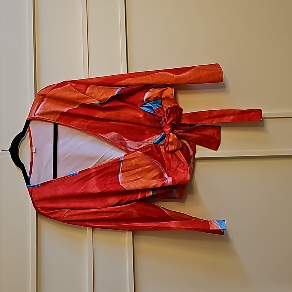 Women's Cropped,Cross-over, red and orange, polyester top